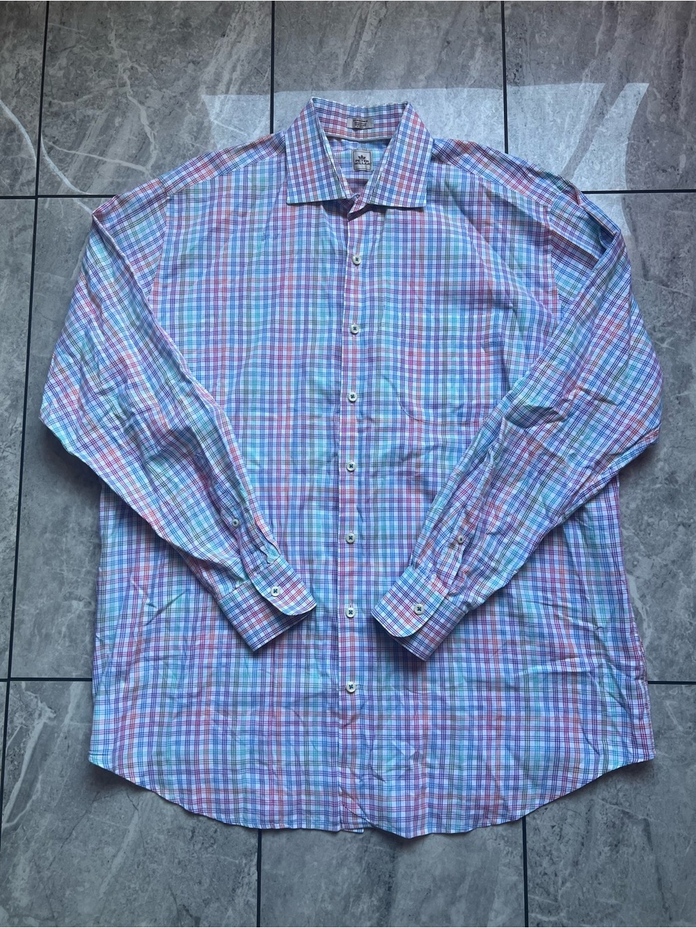 Peter Millar Mens XL Long Sleeve Cotton Plaid Button Down Shirt Rainbow Multi